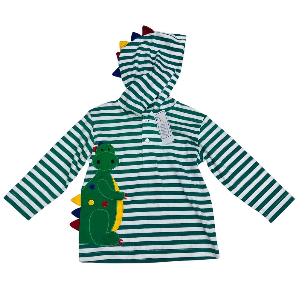 NWT Florence Eiseman Size 4 Stripe Knit Long Sleeve Shirt With Dinosaur